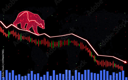 Investment Loss Concept Art Featuring Bear Market Symbol, Sharp Price Drop Chart and High Risk Trading Environment Visualization 3D Rendering