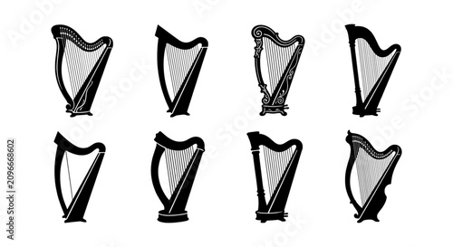 Photos Diverse Harp Collection, Musical Instruments, Elegant String Designs, Vector Ico