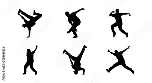 Cuadro en lienzo Breakdance Silhouette Set, Dynamic Hip Hop Dancer Poses, Urban Street Dance Vect