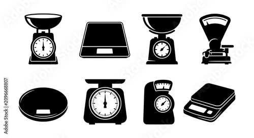 Fotografía Kitchen Scales Collection, Weighing Devices Set, Food Measurement Tools, Vector