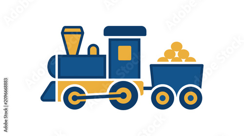 Quadro su tela Toy train with gold coins cart.