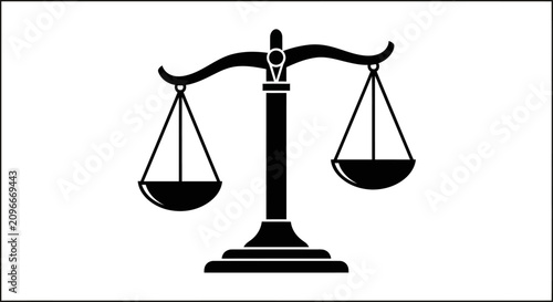 Foto Black scale icon, justice balance symbol, law equilibrium sign, vector illustrat