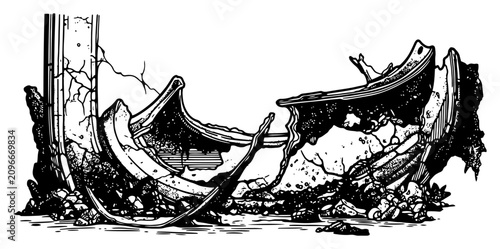 Foto Ruined stone architecture illustration broken concrete debris and crumbling wall