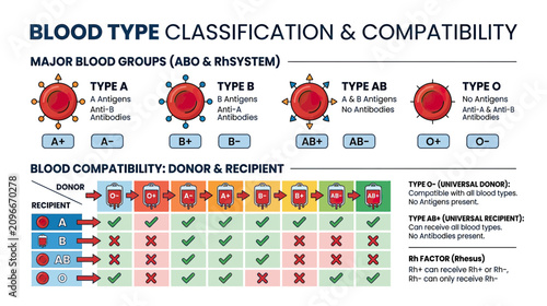 Bild auf Leinwand Blood Type Classification and Compatibility Chart - ABO & Rh System