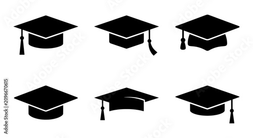 Graduation Caps Collection, Academic Hats Set, Education Symbols, University Mortarboard Icons