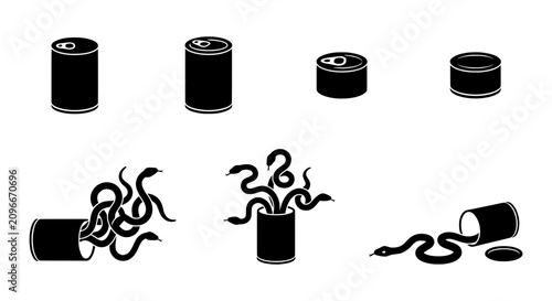 Canned Snakes Vector Icons, Serpent Food Packaging Graphics, Reptile Danger Symbols