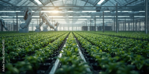 Advanced robotic systems managing plant growth in a large scale industrial greenhouse with natural sunlight