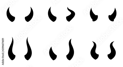Foto Devil Horns Vector Set, Black Demon Antlers Icons, Gothic Fantasy Creature Accen