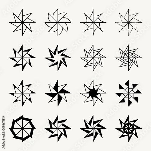 black and white eightfold symmetry pinwheel icon sheet