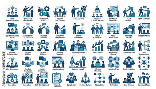 Business growth and strategic planning icon collection with business strategy planning teamwork collaboration management professional leadership corporate workflow communication