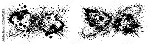 Quadro su tela Grunge ink splatters and black paint blotches in messy abstract shapes for artis