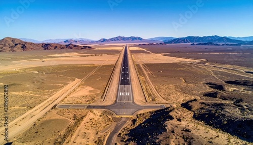 Aerial view of remote road in desert.
