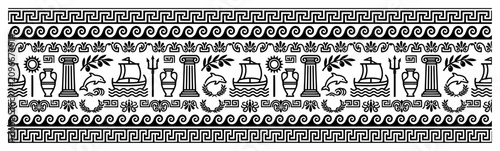 Tableau sur toile Ancient Greek border pattern with meander waves pillars and classical symbols
