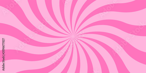 Retro candy cane spiral background with strawberry cream swirls. Pink whirlpool bg. Whimsical Y2K vortex pattern featuring pastel pink and white radial beams in psychedelic cartoon style.