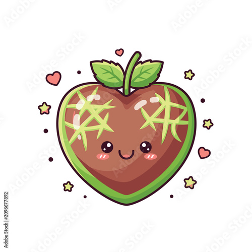 Bilde på lerret Cute Cartoon Chocolate Heart Shaped Strawberry.