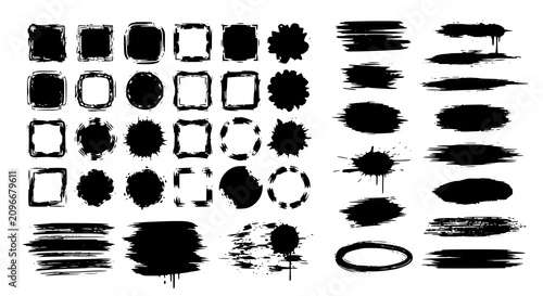 Paint brush strokes. Black vector rough edge rectangles. Grunge square frames set. Jagged edge torn paper background collection. Grungy distressed text boxes. JPEG version.