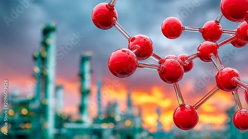 Propylene Polymer Structure Overlooking a Gas Refinery at Sunset