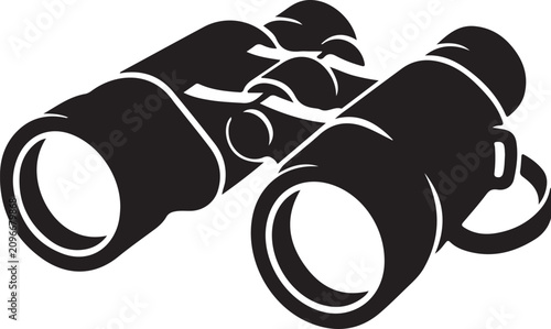 Black binoculars, vector binocular icon, black and white illustration, optical instrument