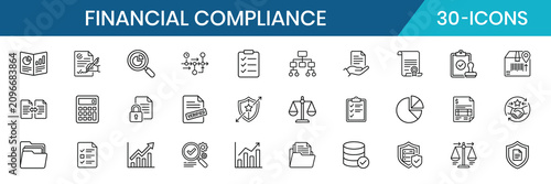 Essential Financial Compliance and Auditing Workflow Thin Line Icons for Corporate Accounting