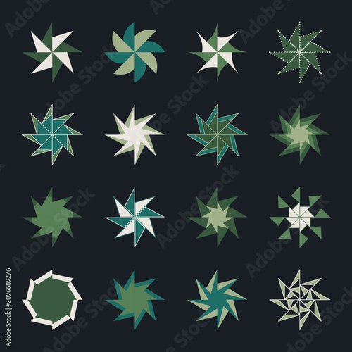 minimalist cool color palette eightfold symmetry pinwheel icon sheet