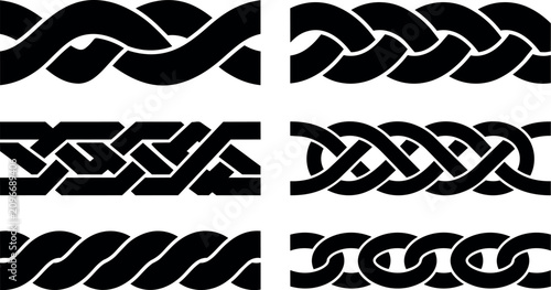 Black celtic knot seamless borders vector art set in horizontal layout