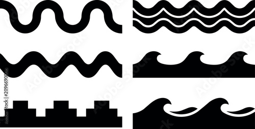 Black wave border patterns set in six different shapes
