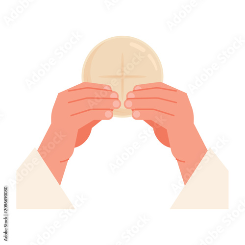 Priest hands lifting the holy communion host vector
