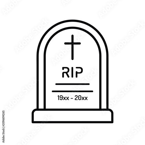 Tableau sur toile Simple outline of a tombstone with RIP inscription, cross, and date range, repre