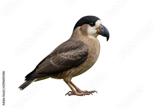 Detailed view of a small bird with brown and black plumage against a dark canvas isolated on transparent background