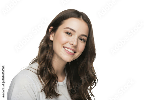 Close-up portrait of a young woman with a radiant smile isolated on transparent background