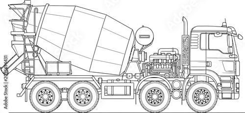 Obraz na plátně Vector line drawing of heavy industrial machinery with chute and wheel