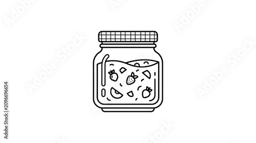 Minimalist line art illustration of fruit jam jar