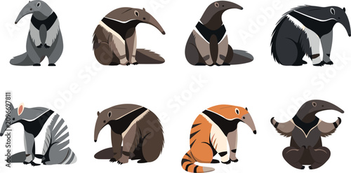 Canvas Print Cute cartoon anteater collection featuring different poses and color variations