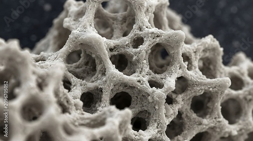 Pumice stone displays a highly porous volcanic texture featuring complex internal channels and mineralized surfaces.