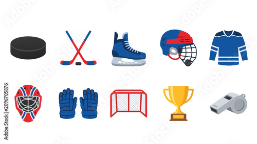 Canvas Print Set of flat ice hockey equipment and gear icons on white