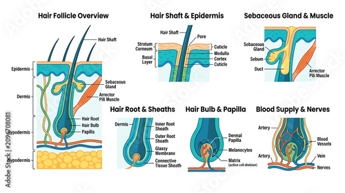 Human Hair Follicle Anatomy and Cross-Sectional Diagrams