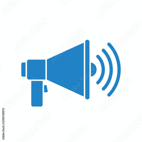 Foto Isolated blue megaphone icon emitting sound waves, representing announcement, promotion, and communication