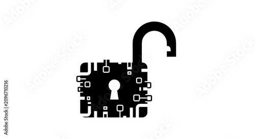 Black Open Lock Icon Symbol.