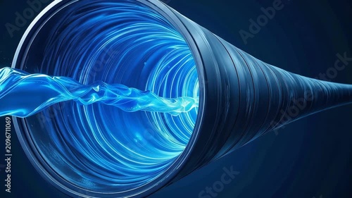 Flowing Through the Tunnel: A vibrant blue liquid energy surges through a dark, futuristic tunnel, creating a mesmerizing visual of motion and power.