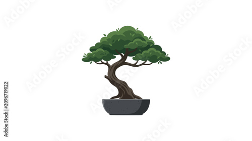 Minimalist Bonsai Tree in Pot Vector Illustration