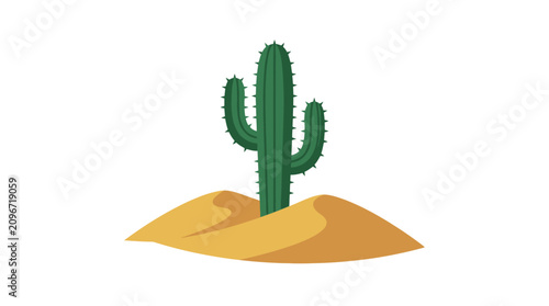 Minimalist Cactus on Sand Dune Vector Illustration