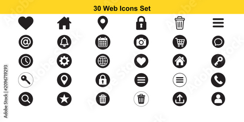Set of 30 Black Web Icons Vector