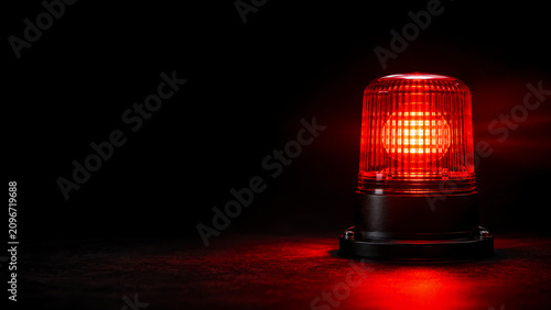 A glowing red emergency siren light illuminates a dark background, symbolizing alert, danger, or warning.