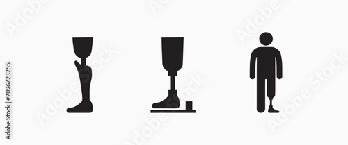 Foto Prosthetic leg icons showing artificial limb technology for amputee support and medical care
