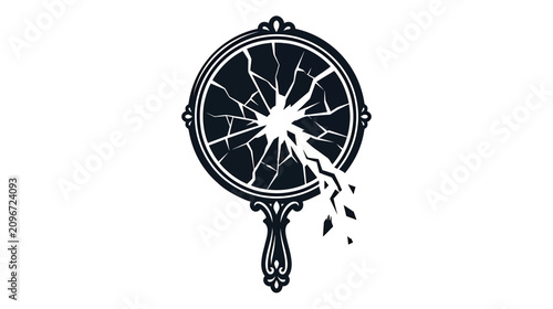 Broken Hand Mirror, Shattered Reflection, Symbol of Bad Luck and Imperfection