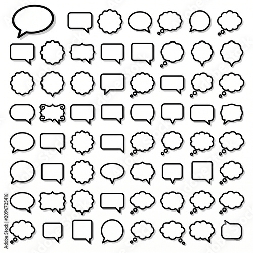 Set of diverse comic speech bubbles and thought clouds for dialogue and communication design
