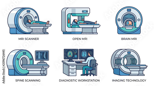 Obraz na płótnie Medical Imaging Technology: MRI Scanners, Diagnostic Workstation & Brain Scan