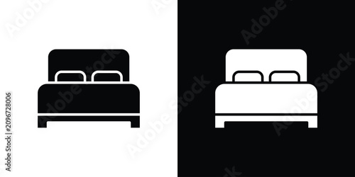 Quadro su tela Double bed icon line pictogram set