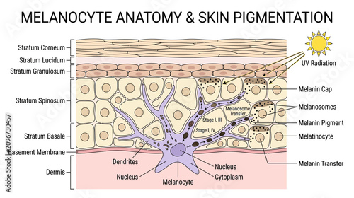 Foto Melanocyte Anatomy and Skin Pigmentation Diagram