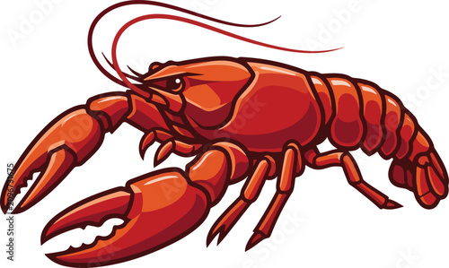 Vibrant Red Lobster Cartoon Illustration, a Delicious Marine Crustacean Ready for a Seafood Feast or Aquatic Theme Design Element for Culinary Projects